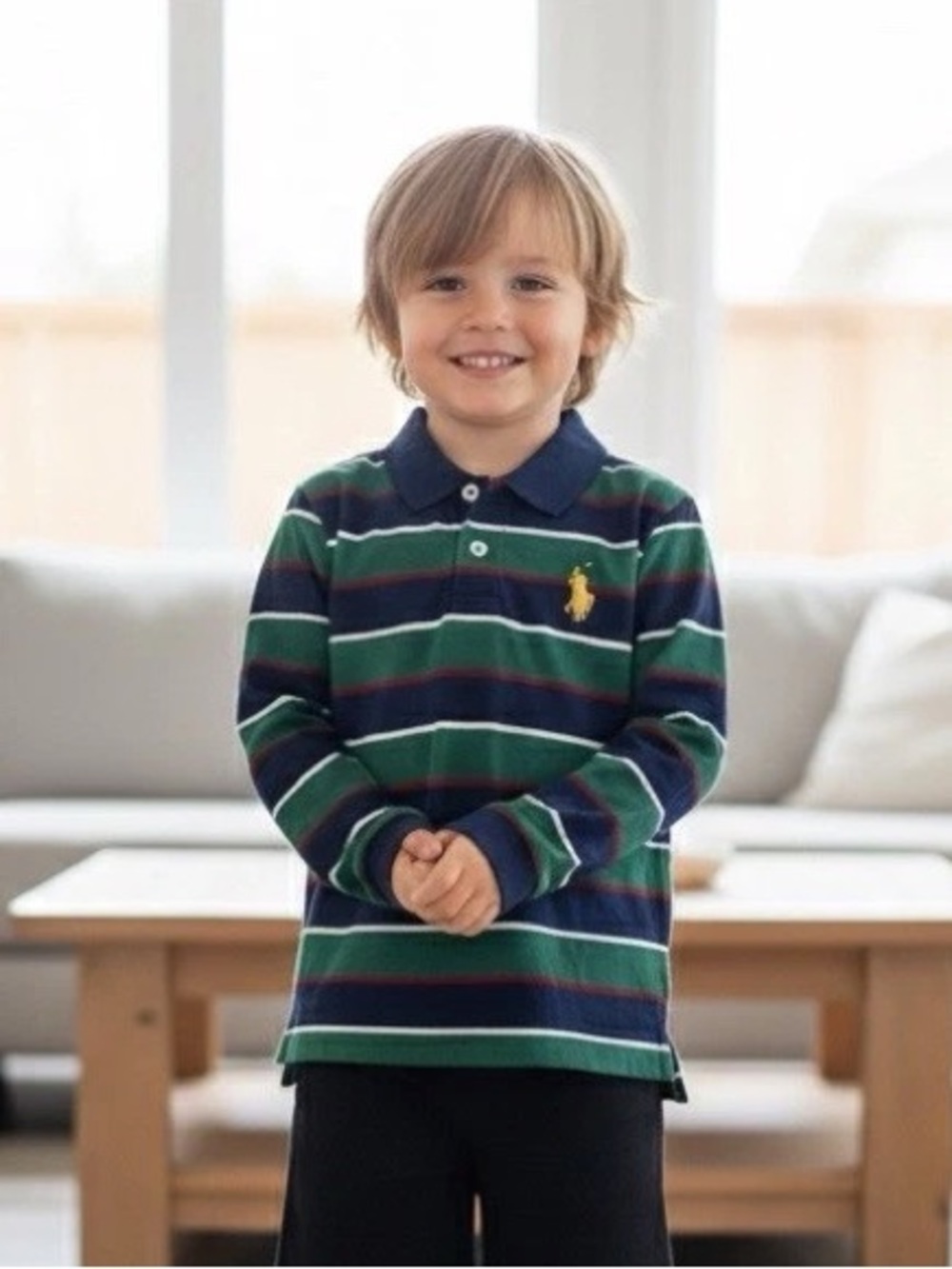 Striped Long-Sleeve Polo